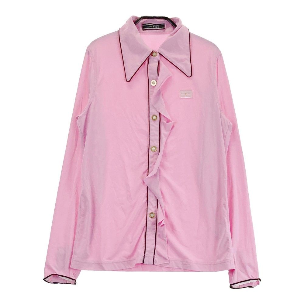 サイズ L MARK-LONA マークアンドロナ BLACK BOX 長袖ポロシャツ フリル ピンク系 240101434824 ゴルフウェア レディース ストスト