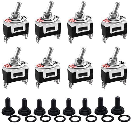 車トグルスイッチ 8個 12-24V15A 2ピンロッカートグルスイッチ ONOFF 付き ラ 防水キャップ付き 高温に耐える 変形しにくい 自動車オート トラック用