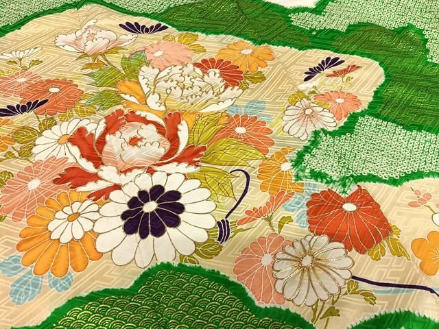 平和屋着物○豪華振袖 駒刺繍 絞り 草花文 金彩 正絹 逸品