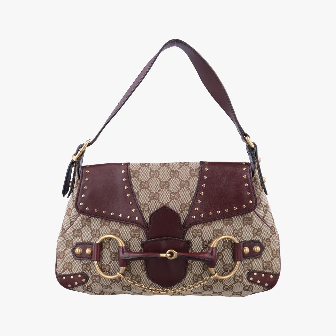 グッチGucciホースビット カーキ×ボルドー レザー×ファブリック グッチGucciホースビット カーキ×ボルドー レザー×ファブリック