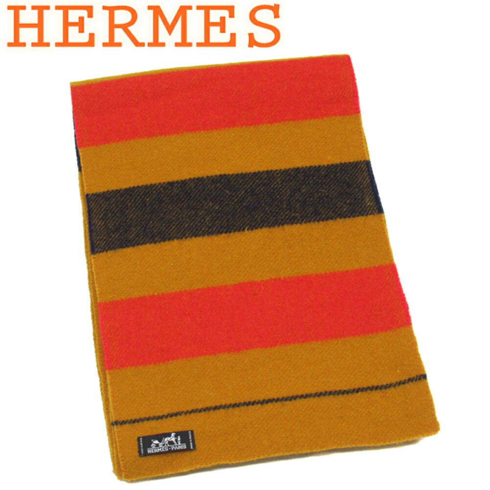 【エルメス】ロカバール柄マフラー エルメス HERMES マフラー ボーダー ロカバール イエロー レッド
