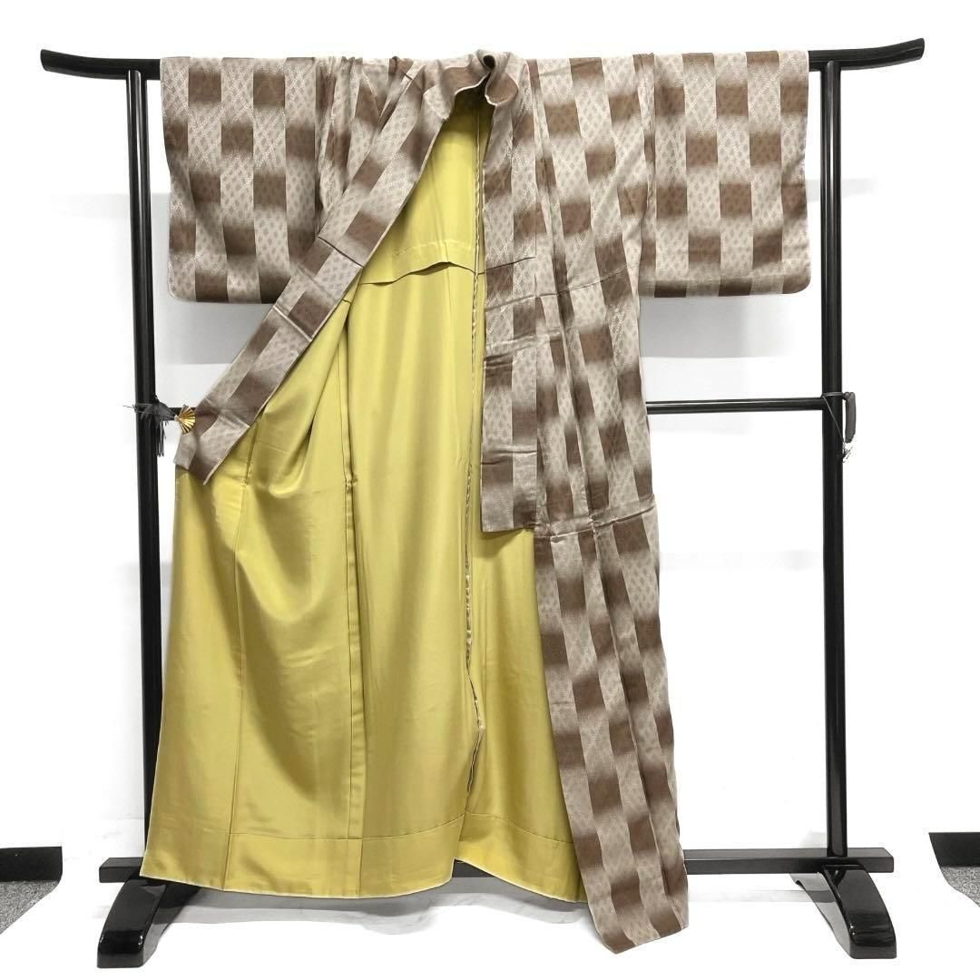 平和屋着物○上質な小紋 紬地 段違い文 正絹 逸品 AAAT0560zg 平和屋