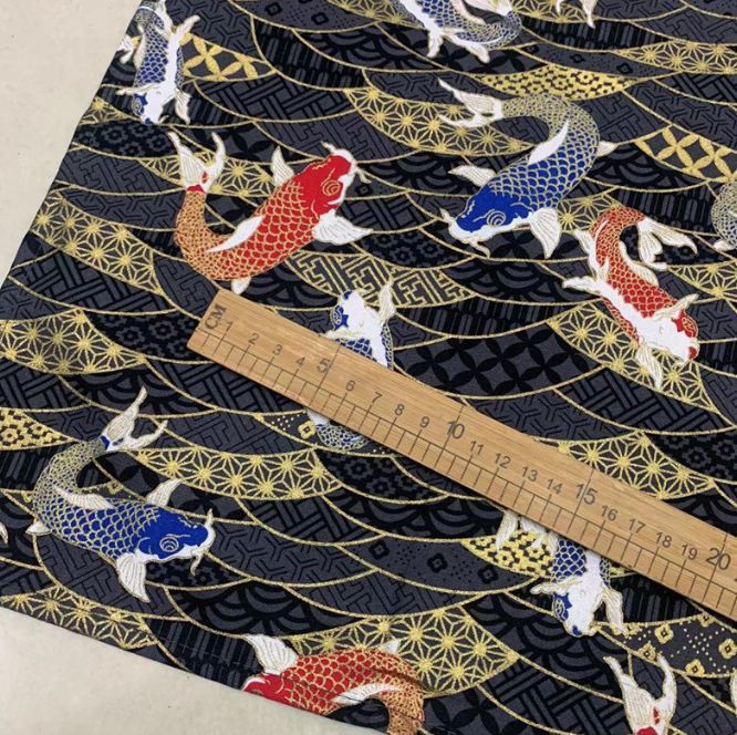 生地 50cm 和柄 和テイスト 鯉 二色鯉 青海波 金襴プリント 長寿