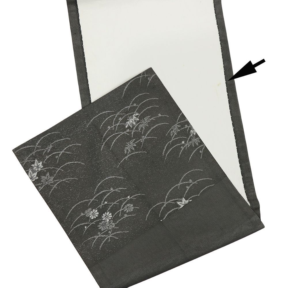 美品 シックな唐草模様 黒 春夏秋 3シーズン 全通 正絹 洒落帯 名古屋帯 美品 シックな唐草模様 黒 春夏秋 3シーズン 全通 正絹 洒落帯