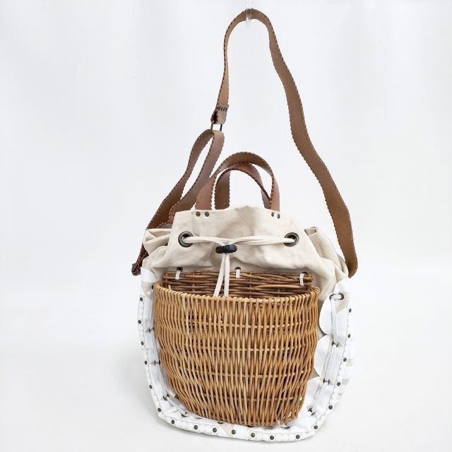 ebagos First date,Yeah! キャンバス 紅籐 かご トートバッグ ショルダーバッグ キナリ レディース エバゴス【中古】5-0827G∞ ebagos First date,Yeah! キャンバス 紅籐 かご トートバッグ