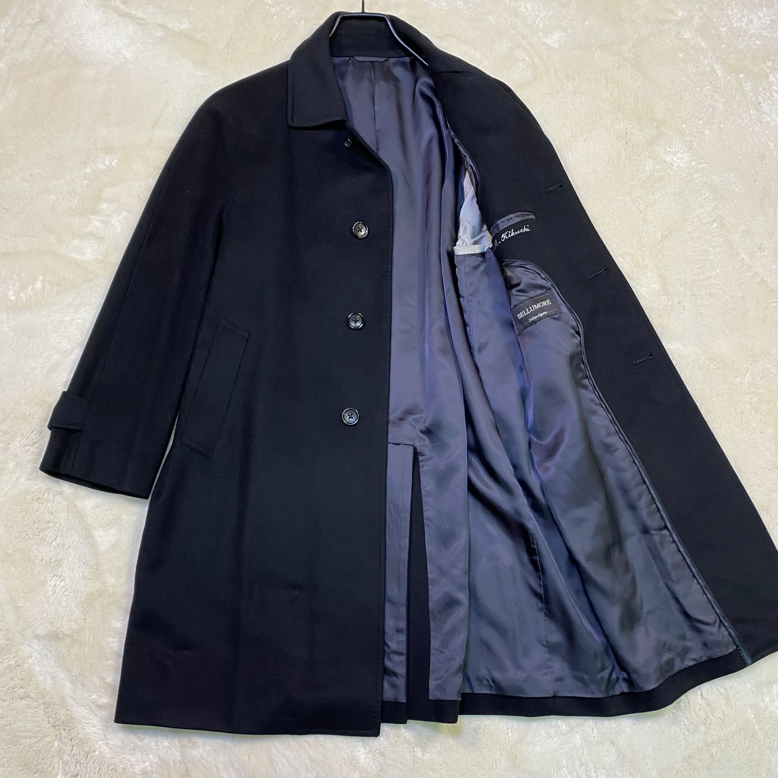 高級 BELLUMORE カシミヤ 100％ ステンカラーコート 96-A5 メンズ M-L 