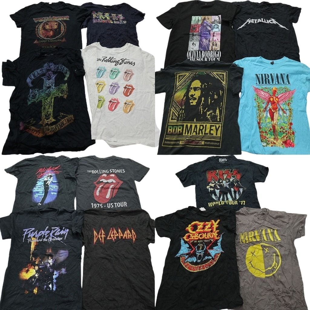 古着卸 音楽 バンド 半袖Tシャツ 15枚セット メンズ S KISS メタリカ ボブマーリー ニルヴァーナ グレイトフルデッド 古着 NC3841