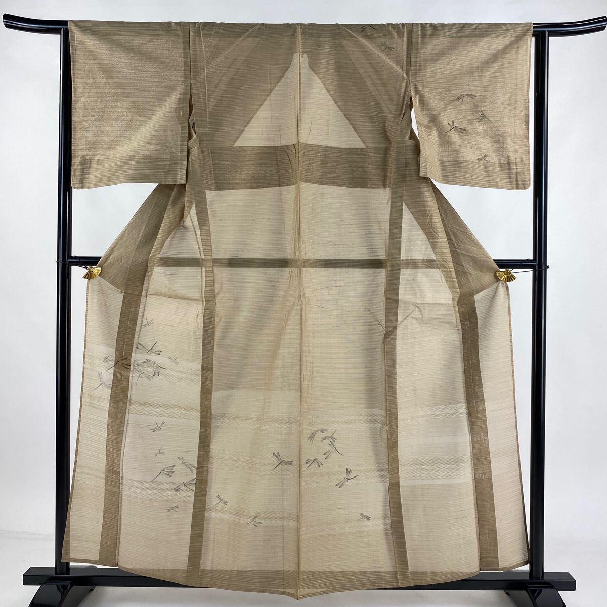 付下げ 身丈158cm 裄丈64cm M 薄物 夏紬 トンボ 薄茶色 正絹 秀品