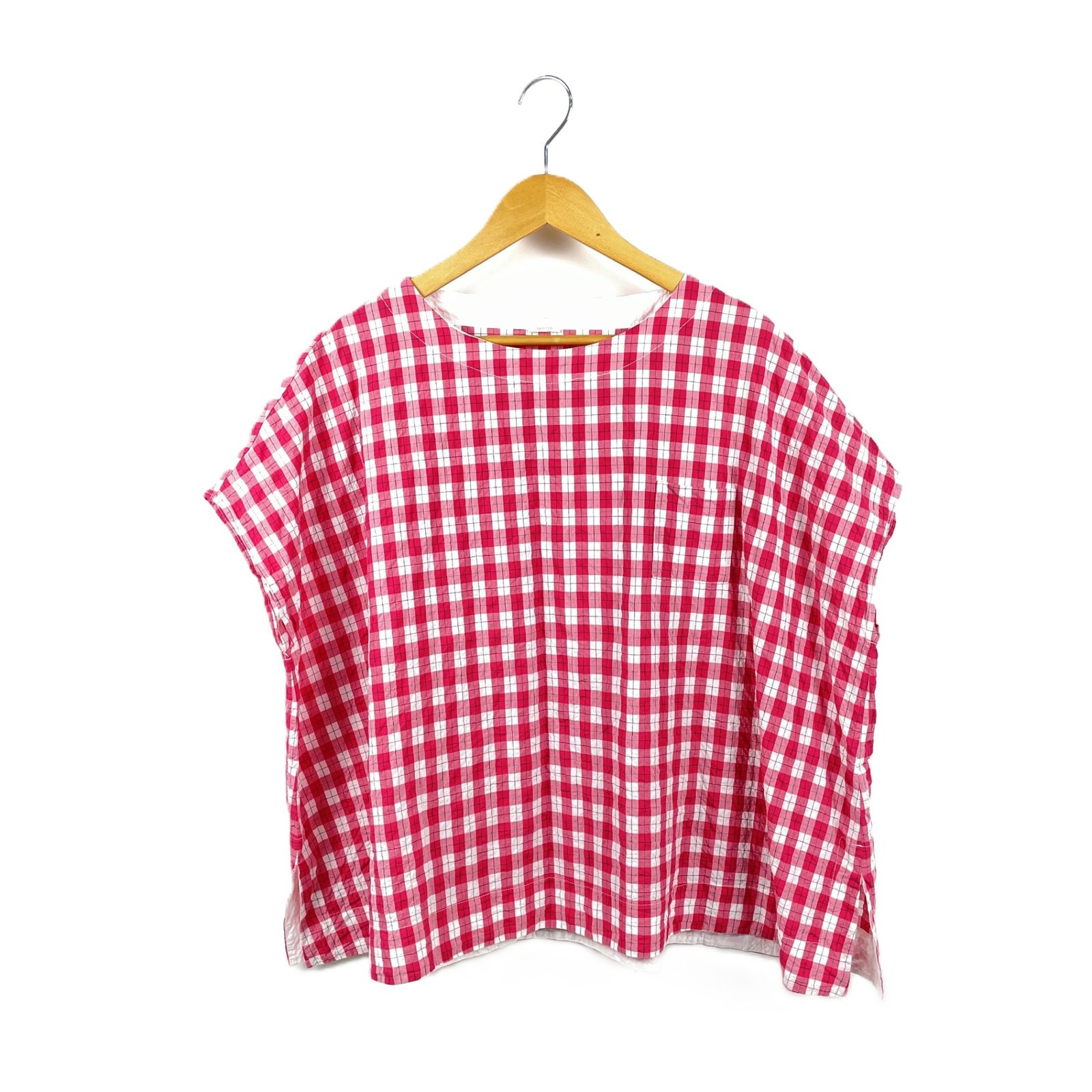 APUNTOB JOURNAL STANDARD LUXE アプントビー ジャーナル ラックス 23 SS 23-050-450-0034-1-0 半袖シャツ チェックシャツ フレンチスリーブ サイズ2 ピンク ホワイト