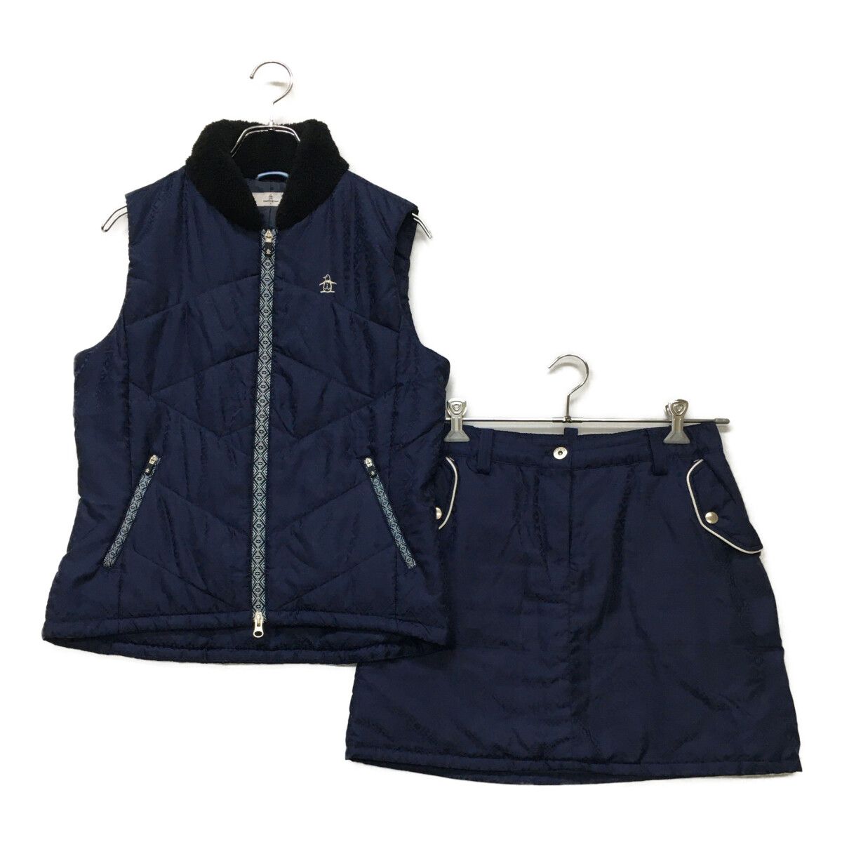 中古 レディース マンシングウェア Munsing wear セットアップ L 紺 ベスト×スカート 中綿 総柄