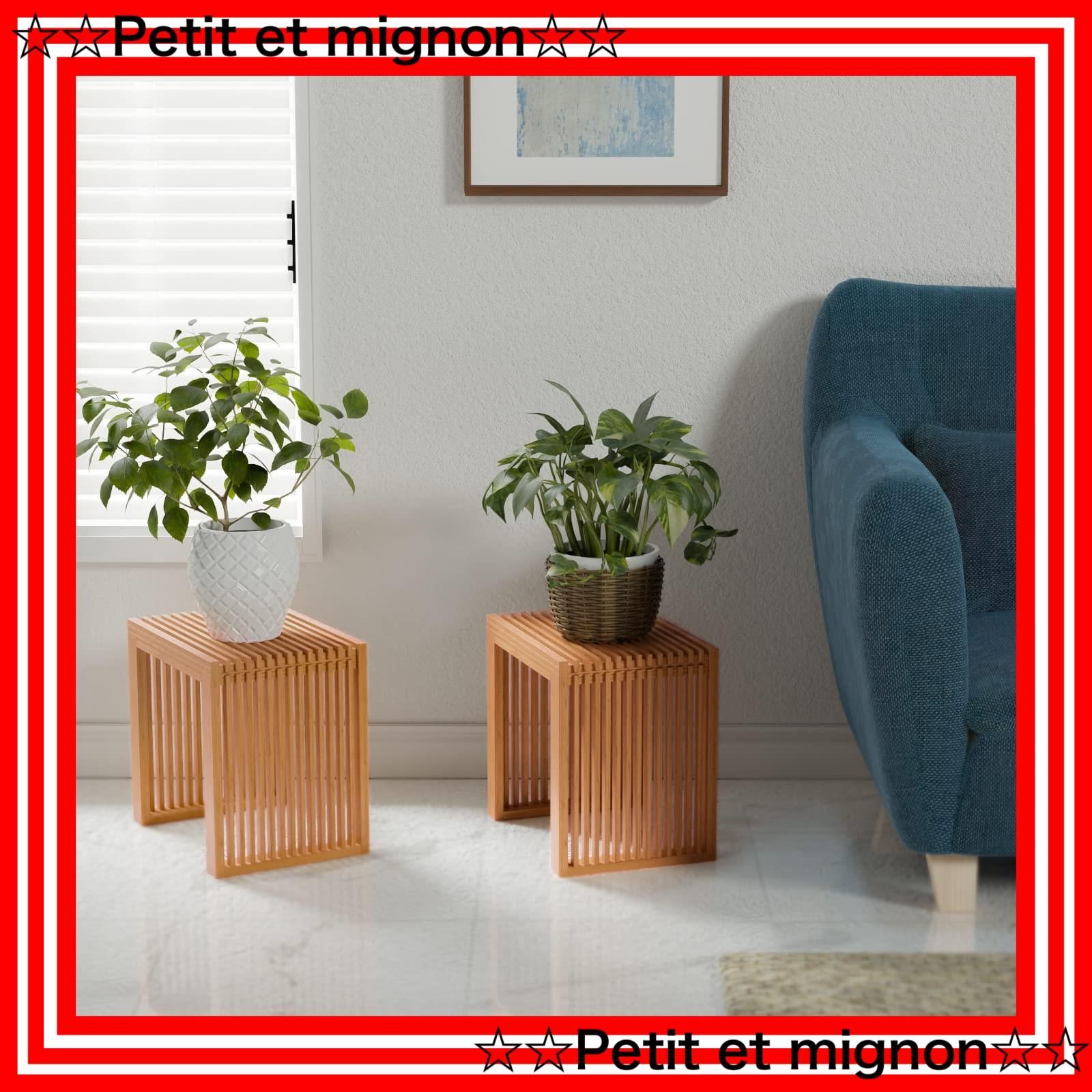 即日発送】一人掛け 竹製スツール コンパクト 玄関ベンチ グリッド形