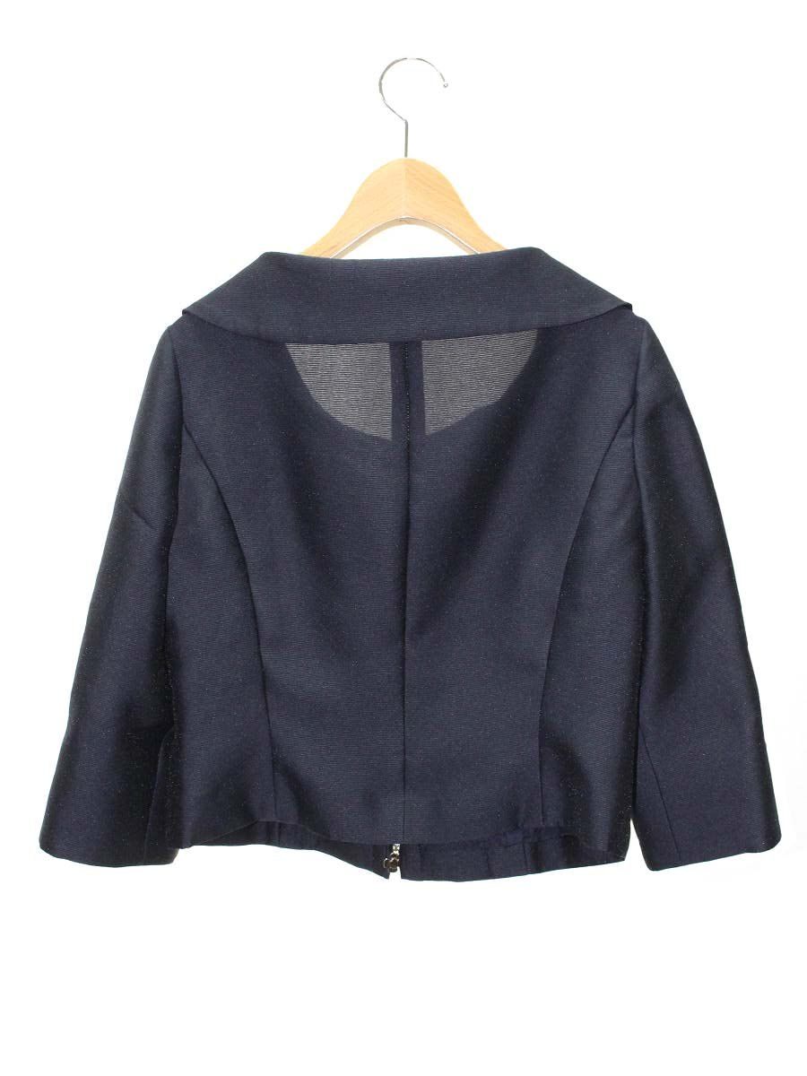 エムズグレイシー　ノーカラージャケット　カメリア　W ジップ　38 ネイビー 未使用 M'S GRACY エムズグレイシー チェック柄 リボンモチーフ