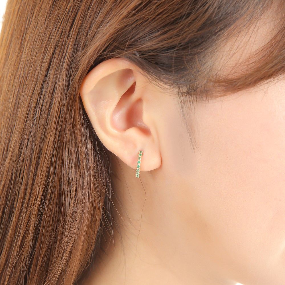 K10 フープ ピアス エメラルド 0.16ct ゴールド エタニティ パヴェ 1.7 