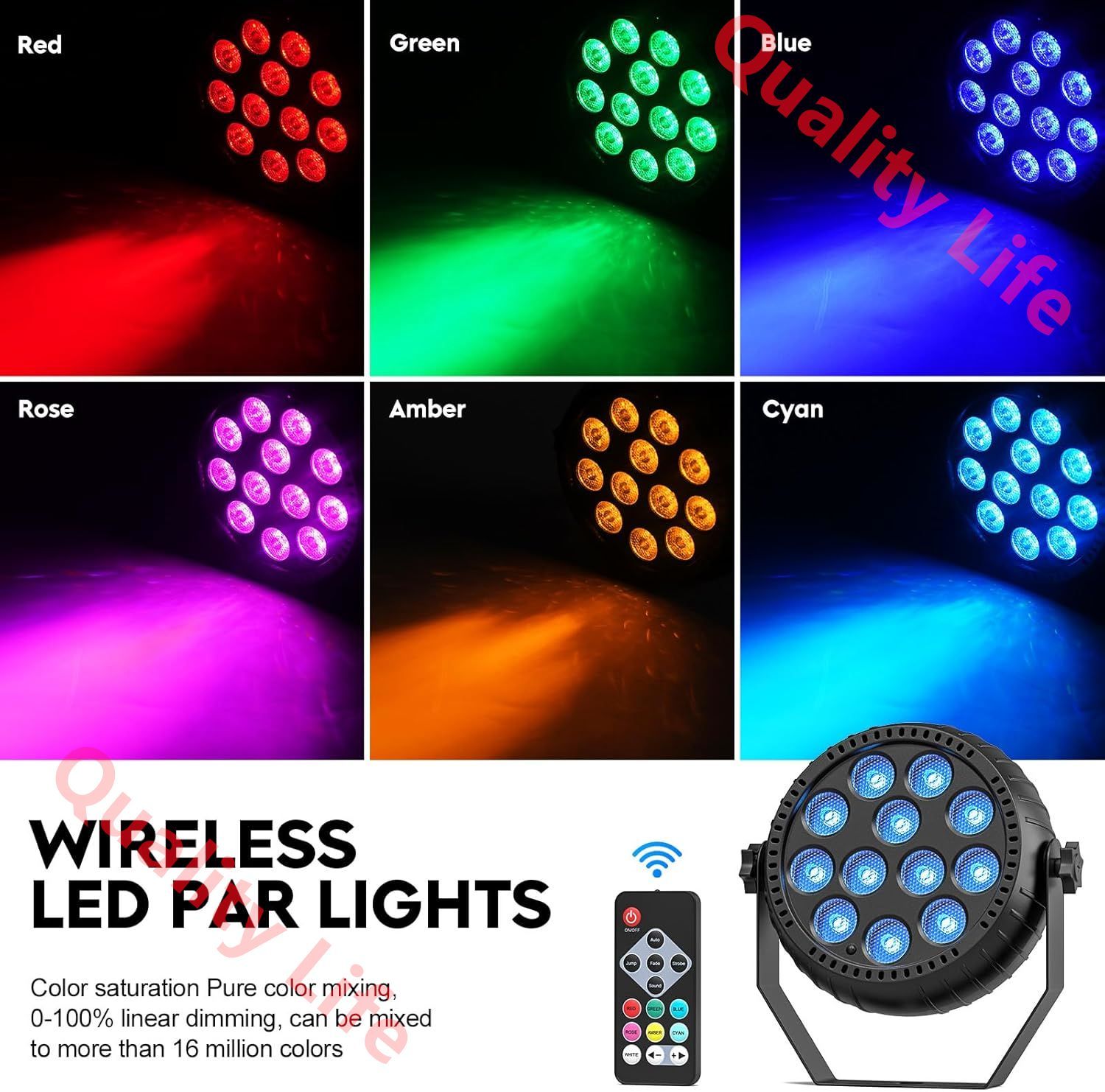 6個 充電式ステージライト リモコン付き DJ パーティーライト 12LED RGB スポットライト小型 USB充電 音声制御 舞台照明 ポータブルライブ パフォーマンス|パーティー|家族|DJ|ディスコ|カラオケ|フェスティバルのお祝いに最適 6個