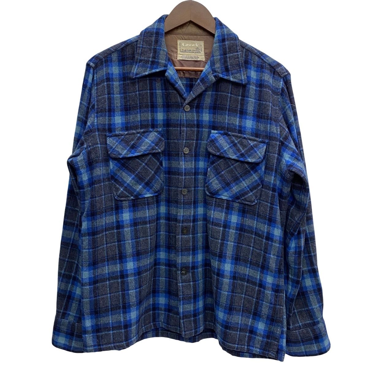 ヴィンテージ 60 s~ cascade ウール チェックシャツ 長袖シャツ ブルー Mサイズ 201MT-3976 VB
