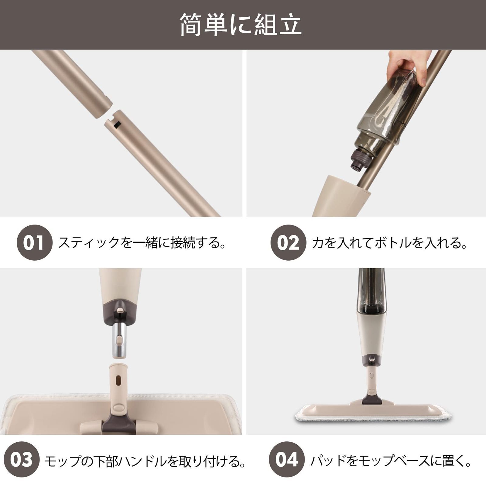 新品 360°回転 片手操作可能 床掃除 乾湿両用可 交換用マイクロ