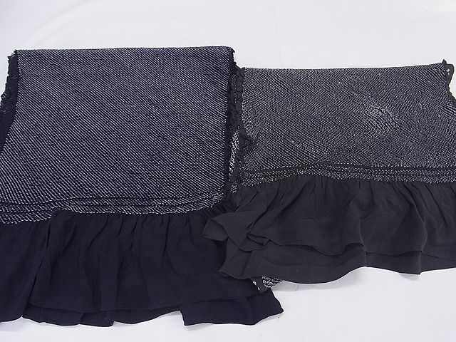 平和屋-こころ店男性　和装小物　兵児帯2点セット　総絞り　鉄紺　黒　全て正絹　逸品　AAAF3470Bbo