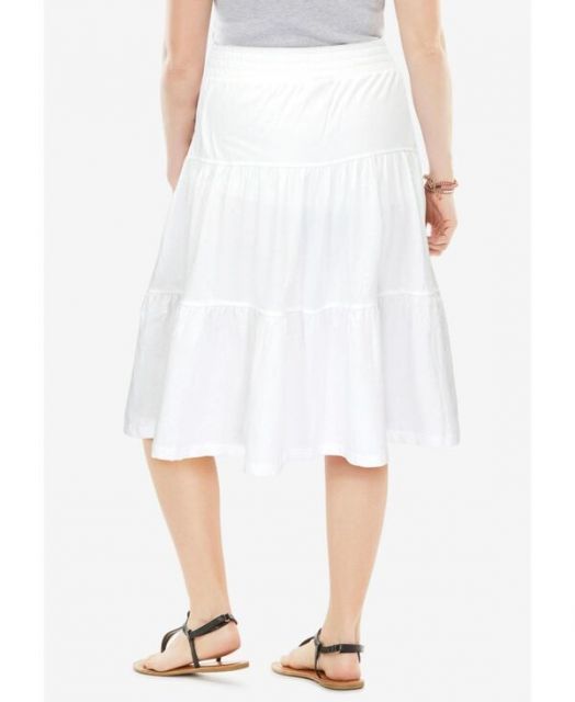 ウーマン ウィズイン レディース スカート ボトムス Women s Within Elastic-Waist Knit Tiered Skirt White USTAUSTRALIA_COM_AU