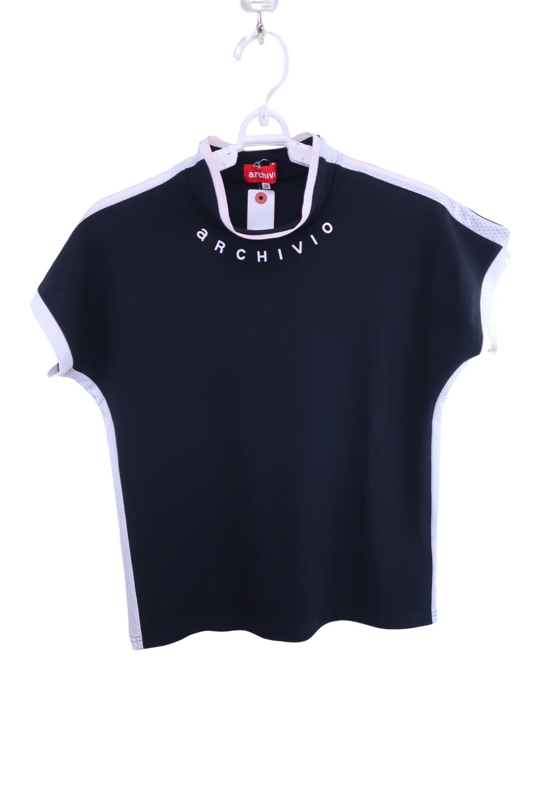 【美品】archivio(アルチビオ) 半袖モックネックシャツ 黒 レディース 38 A359419 ゴルフ用品 2501-0425 