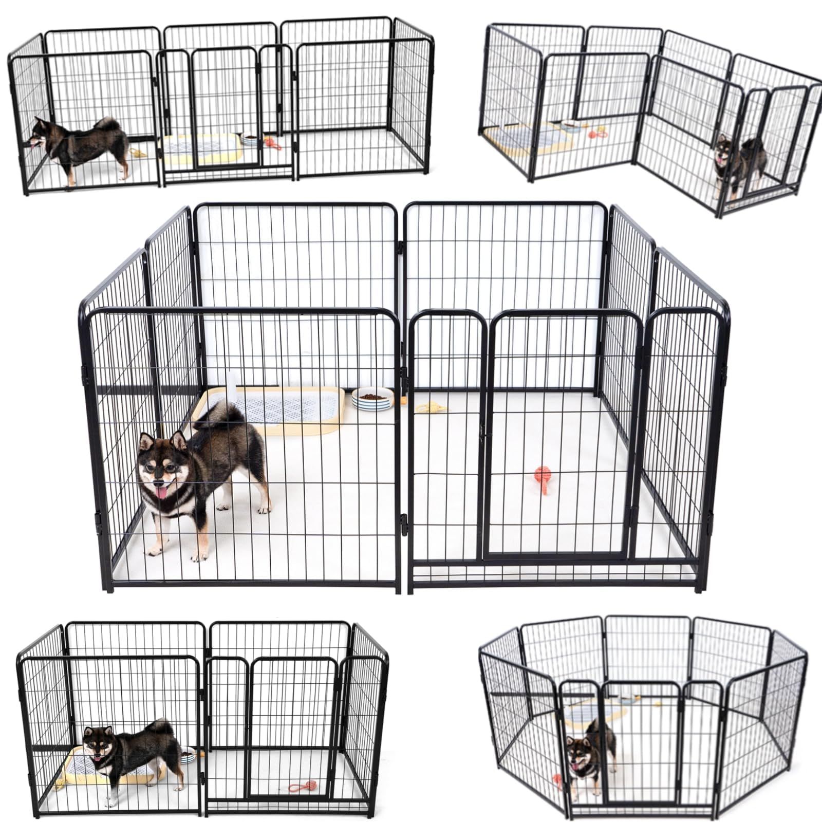 ペットサークル 中大型犬用 スチール製 犬 ケージ 犬用フェンス コンパクト 組立簡単 複数連結 室内室外兼用 組み替えOK ブラック 高さ98cm 8枚