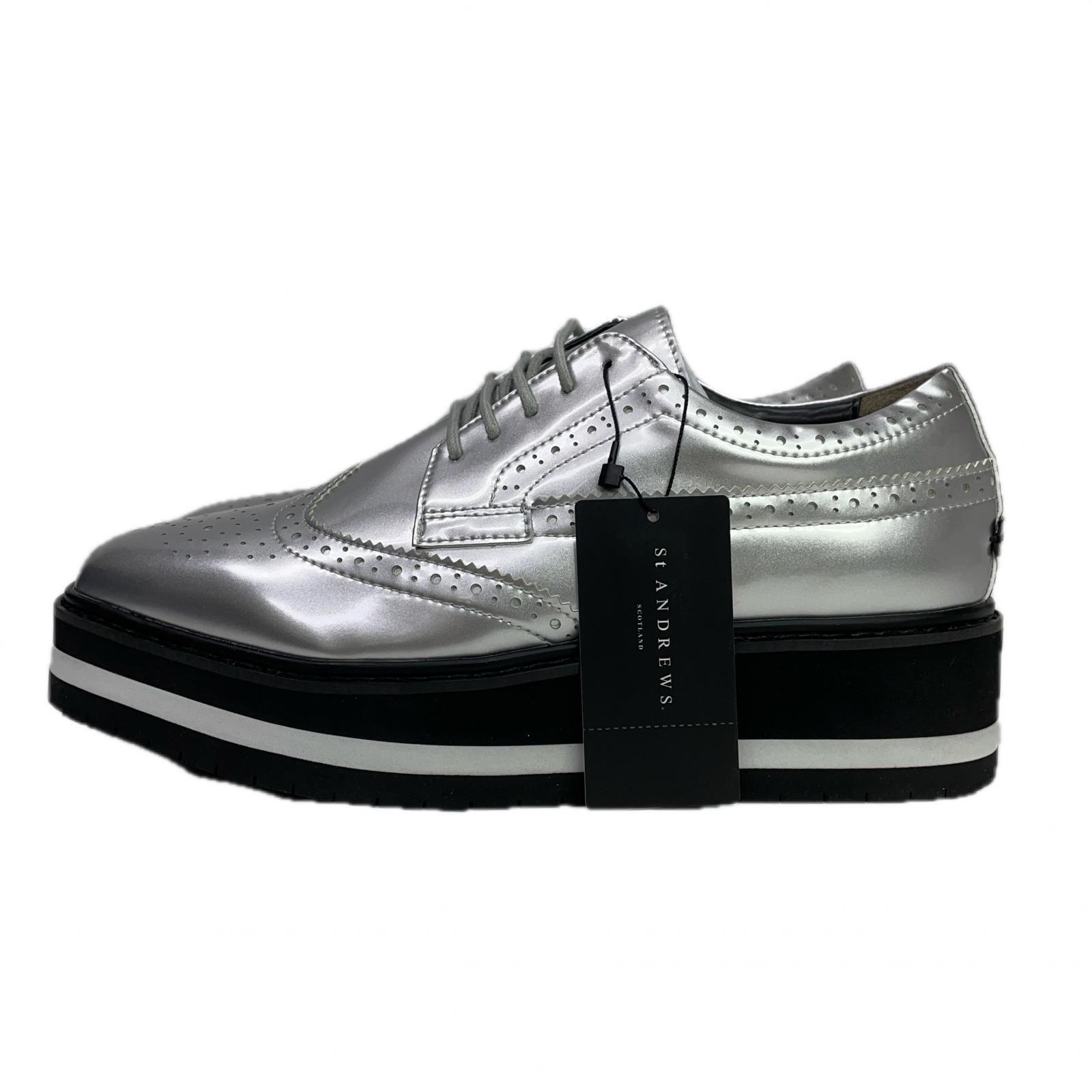 ♥品 セントアンドリュース StANDREWS ゴルフシューズ M 24.5-25.0 24.5cm シルバー スパイクレス 厚底タイプ 042-3992302