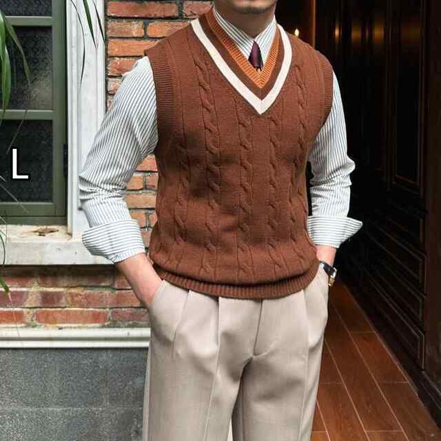 L メンズ 服 シンプル ファッション オシャレ 大人 かっこいい 大きいサイズ ストリート 紳士服 ニット ノースリーブベスト 秋冬 ベストカレッジ セーター