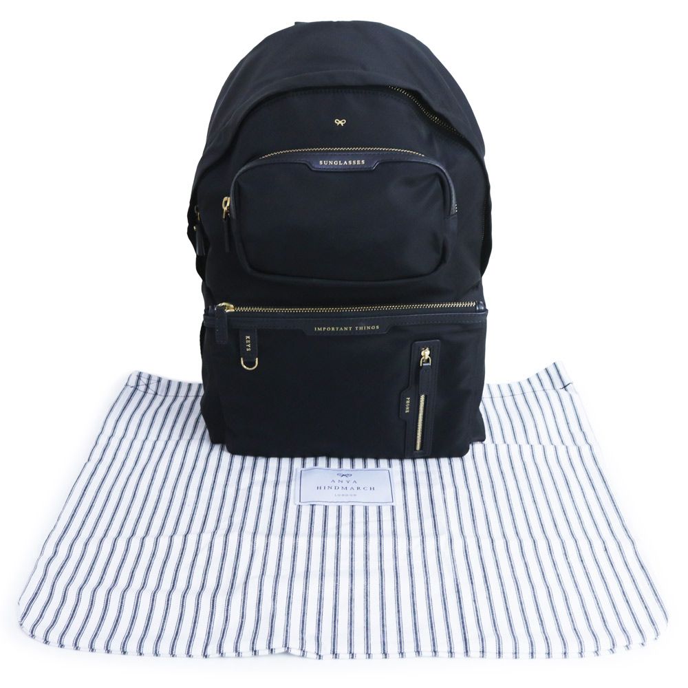 アニヤ ハインドマーチ マルチポケット バックパック リュック デイパック ナイロン ブラック ゴールド金具 5050925193443 Anya Hindmarch