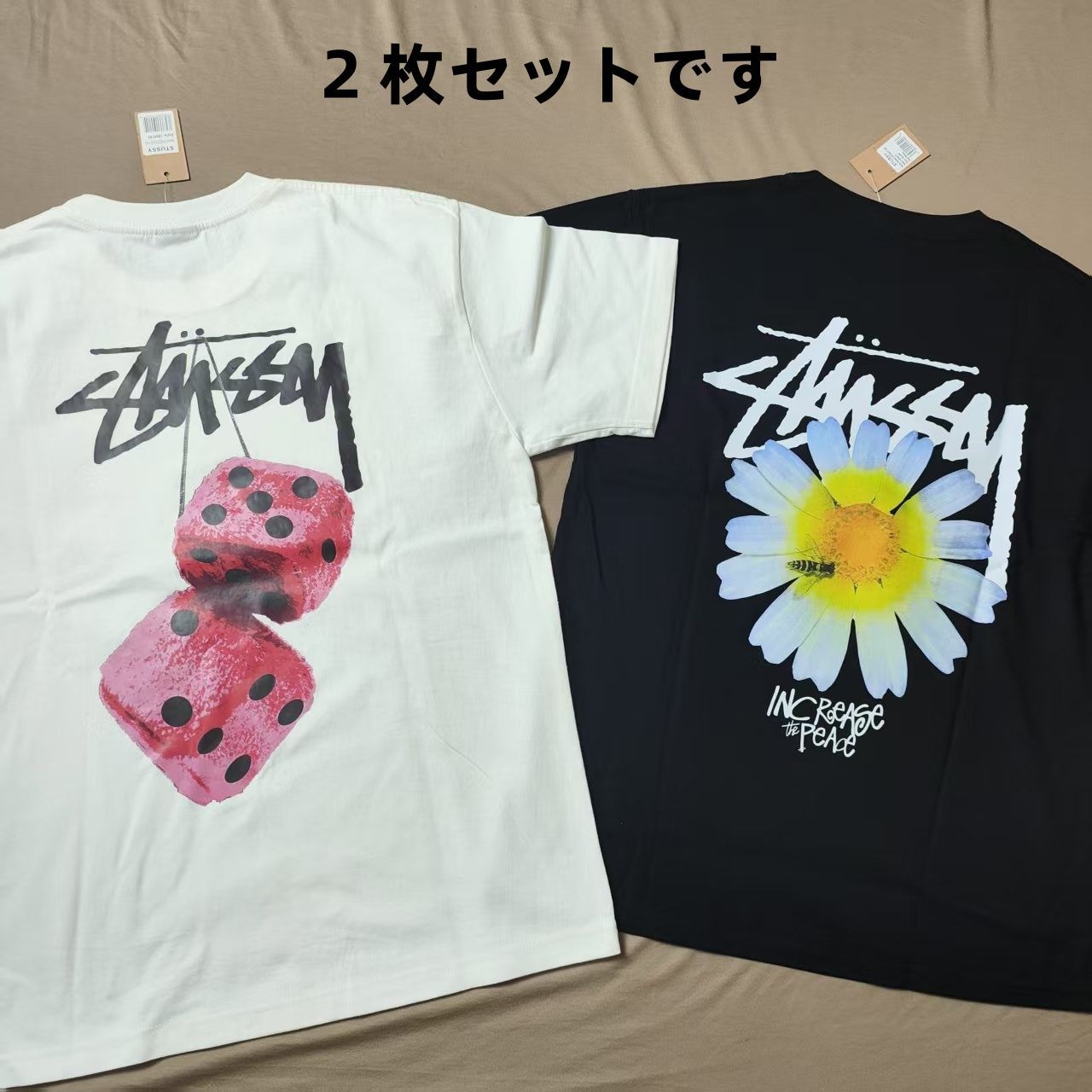 Stussy Tシャツ 黒 白 2枚セットサイズXL - メルカリ