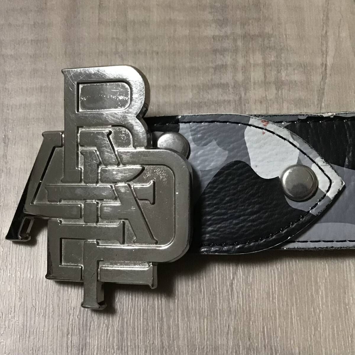 BAPE camo レザー ベルト グレー Lサイズ a bathing ape leather belt