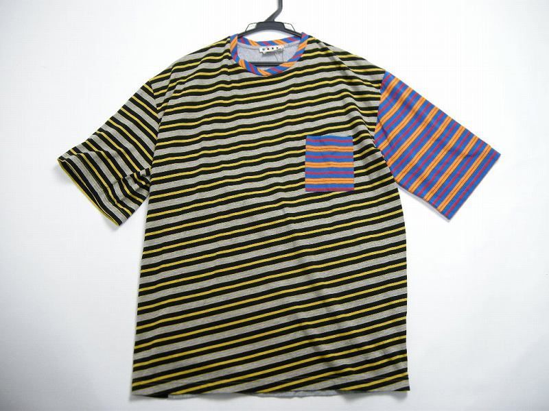 サイズ48(M-L相当)■新品■MARNI マルチボーダーパネルTシャツ メンズ サイズ48 (M-L相当)□新品□マルニ MARNI マルチボーダーパネルTシャツ