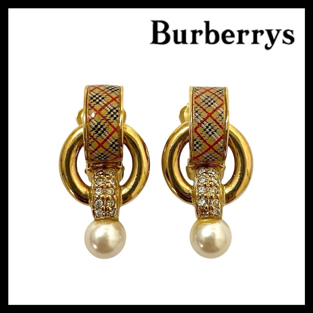 Burberrys】フェイクパール ラインストーン イヤリング ノバ Burberrys】フェイクパール ラインストーン イヤリング ノバ