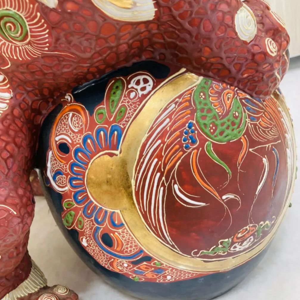 A【骨董品】九谷焼 九谷焼 獅子 シーサー 高さ約40cm 大きめ 縁起物