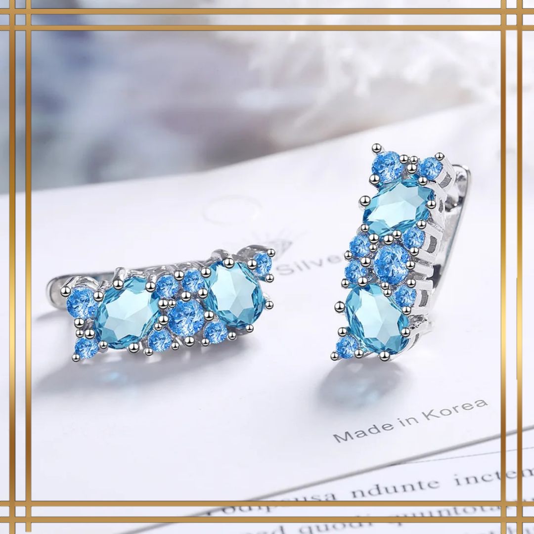 029 ブルートパーズ 大ぶり フープピアス 2cm 感 シルバー925