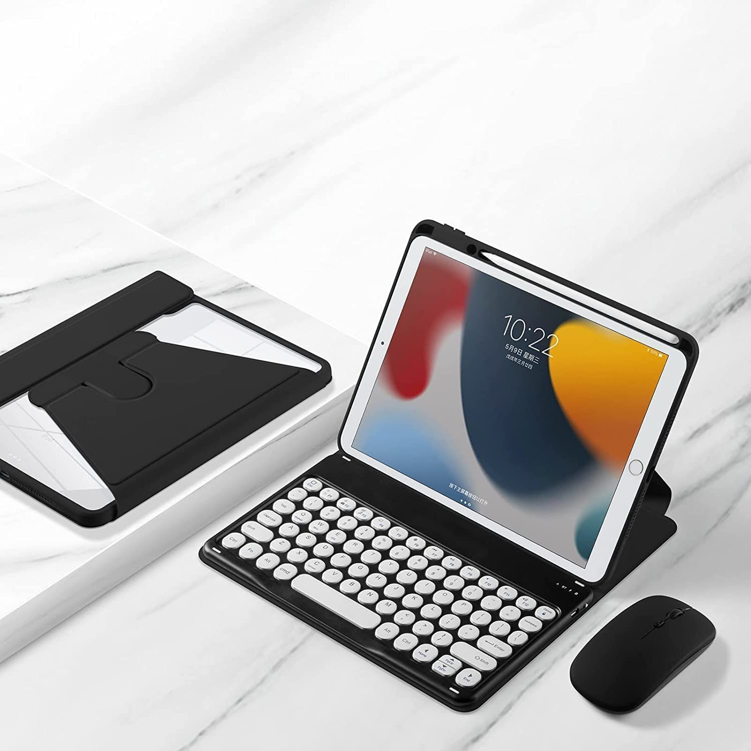 3点セット キーボード+ケース+ 無線マウス iPad 9 10.2 インチ iPad 8 iPad 7 キーボード ケース マウス セット 360度回転 アイパッド9 第9世代/第8世代/第7世代 ケース キーボード付き アップルペンシ