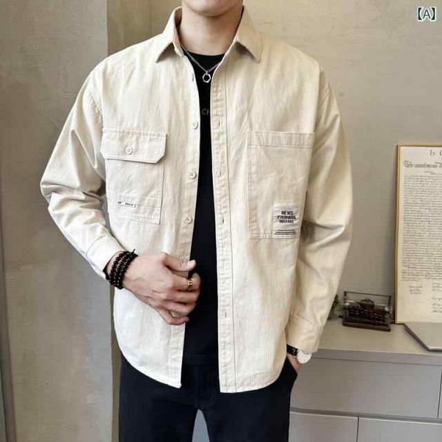 M 秋冬 コーデ メンズ 服 シンプル ファッション オシャレ 大人 かっこいい 大きいサイズ ストリート 紳士服 コットン 長袖 シャツ カジュアル ワークウェア ジャケット シャツ