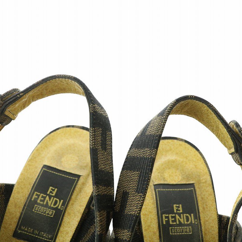フェンディ柄パンプスサンダル フェンディ FENDI サンダル キャンバス オープントゥ ウェッジ