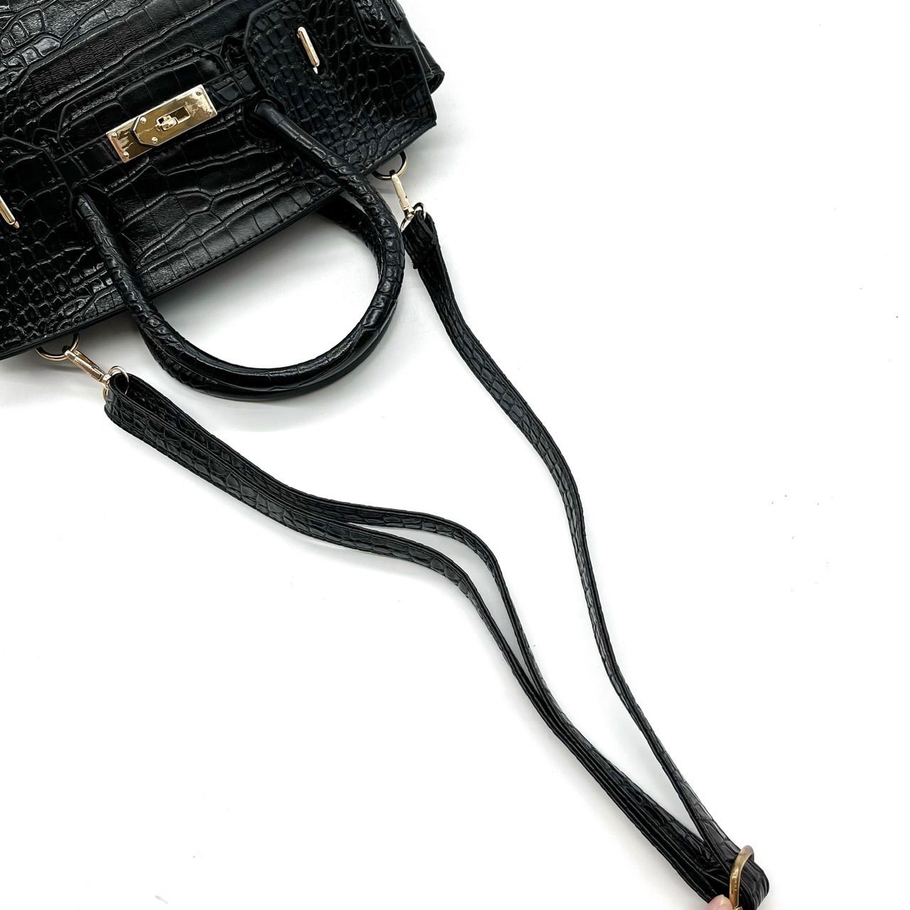 良品】 クロコ型押し ハンドバッグ ショルダーバッグ 2way フラップ 