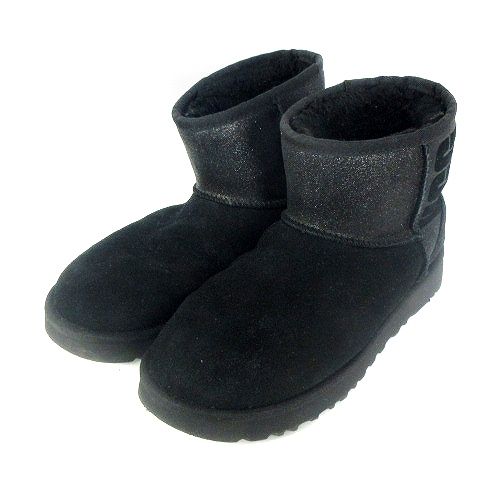 アグ オーストラリア UGG australia CLASSIC MINI UGG SPARKLE ムートンブーツ ショート ラメ ロゴ 23 黒  ブラック 靴 シューズ 1098452 /TMM