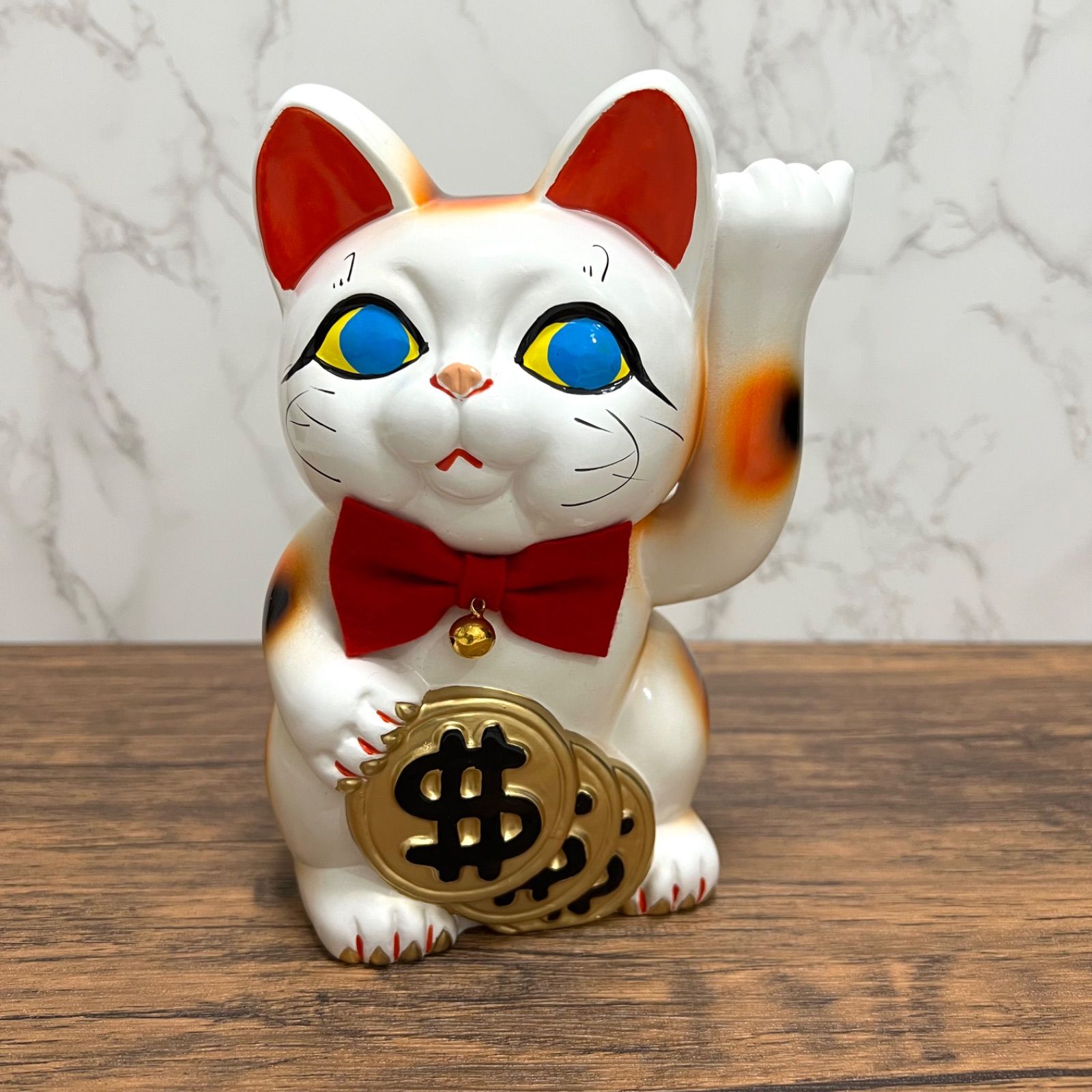 常滑焼】招き猫 ドル $ 貯金箱 縁起物 左手 千客万来 インバウンド 