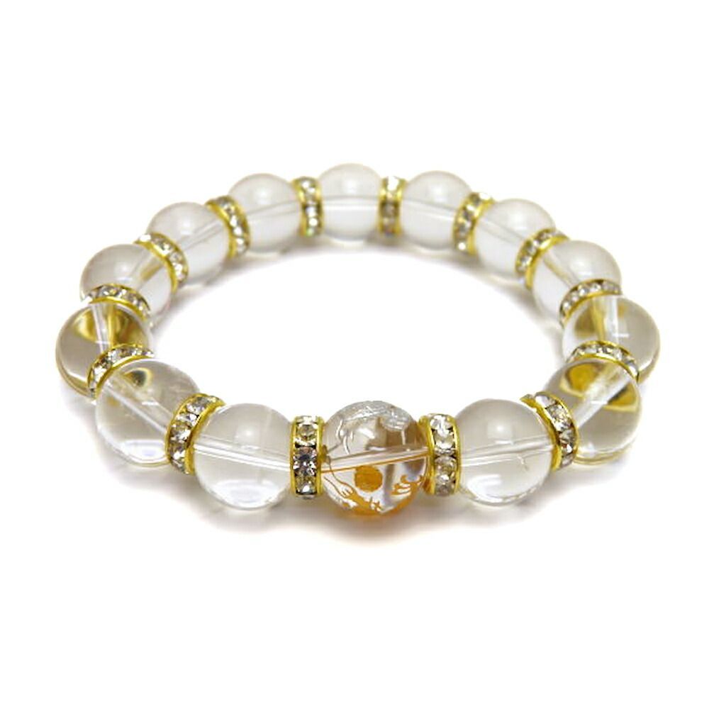 水晶 14mm 金彫皇帝龍×銀彫鳳凰 ショップ 二体一対水晶 ブレスレット