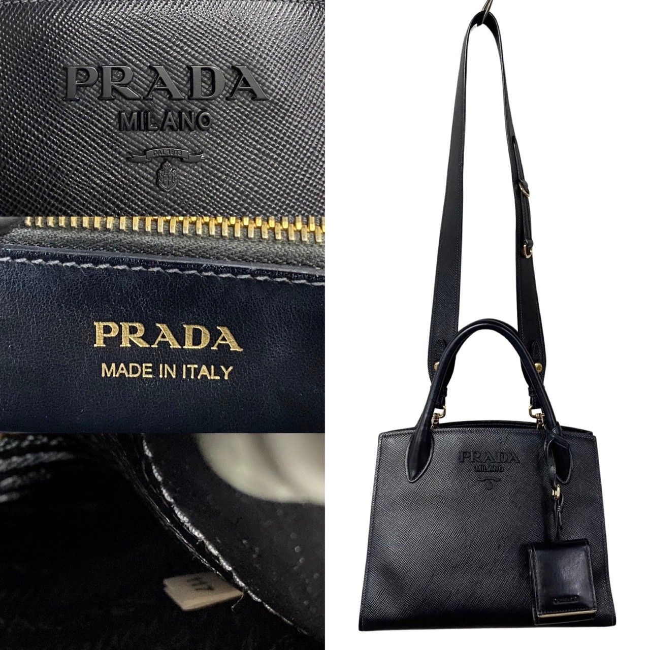 ほぼ未使用 袋付 PRADA プラダ モノクローム サフィアーノレザー 2way 