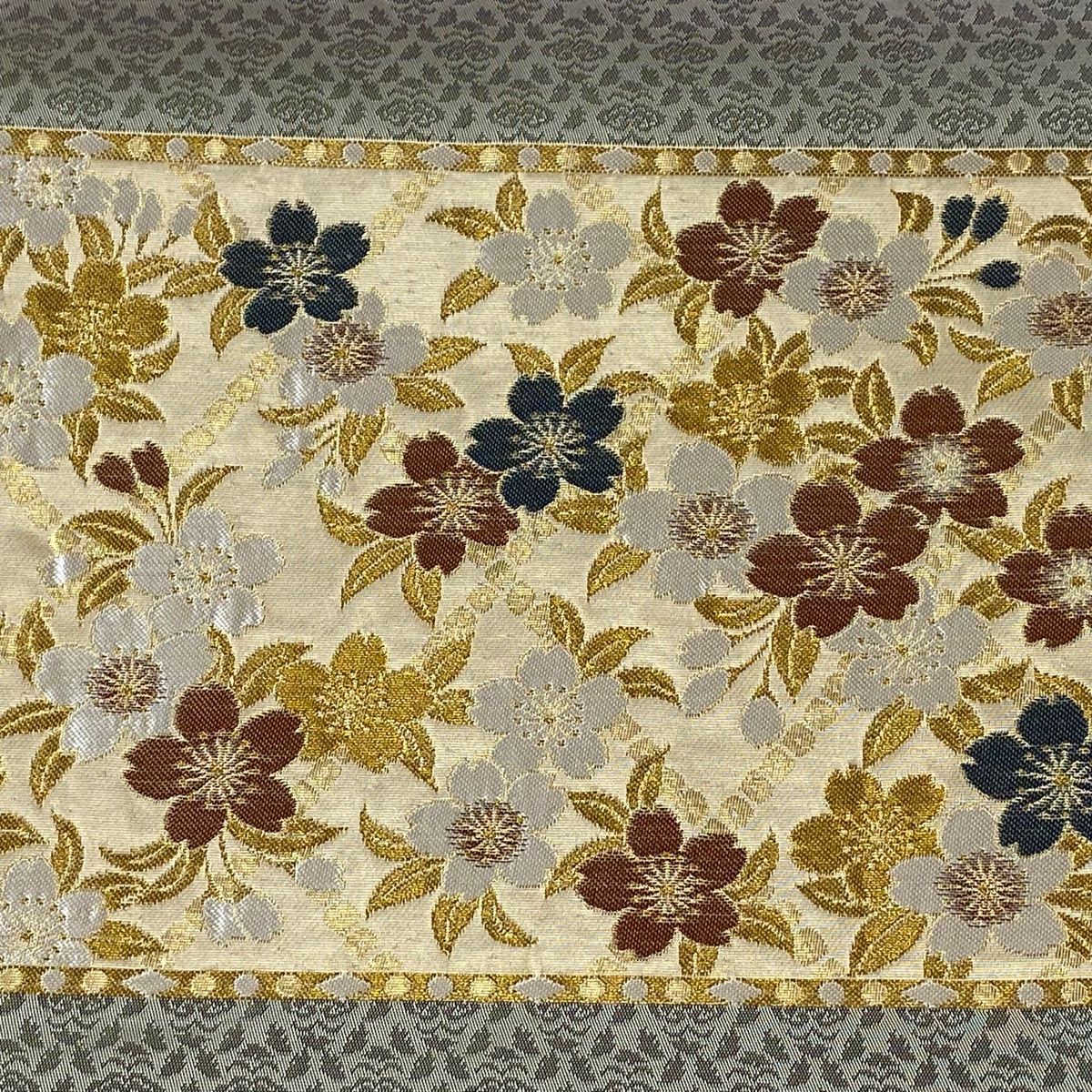 正絹 六通柄 袋帯 ダークブラウン×淡ベージュ 美品 じゅらく 六通柄袋帯 落款有 説明書付 黄皇絲 グレー 仕立て
