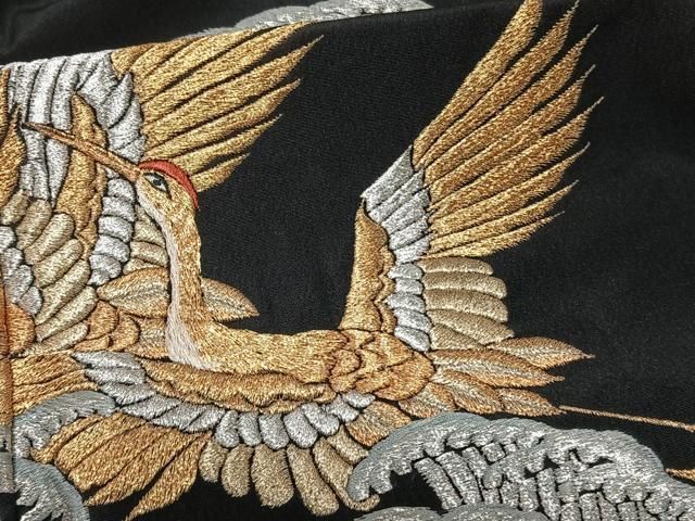 平和屋着物□豪華黒留袖 総刺繍 立波飛鶴文 金銀糸 正絹 逸品
