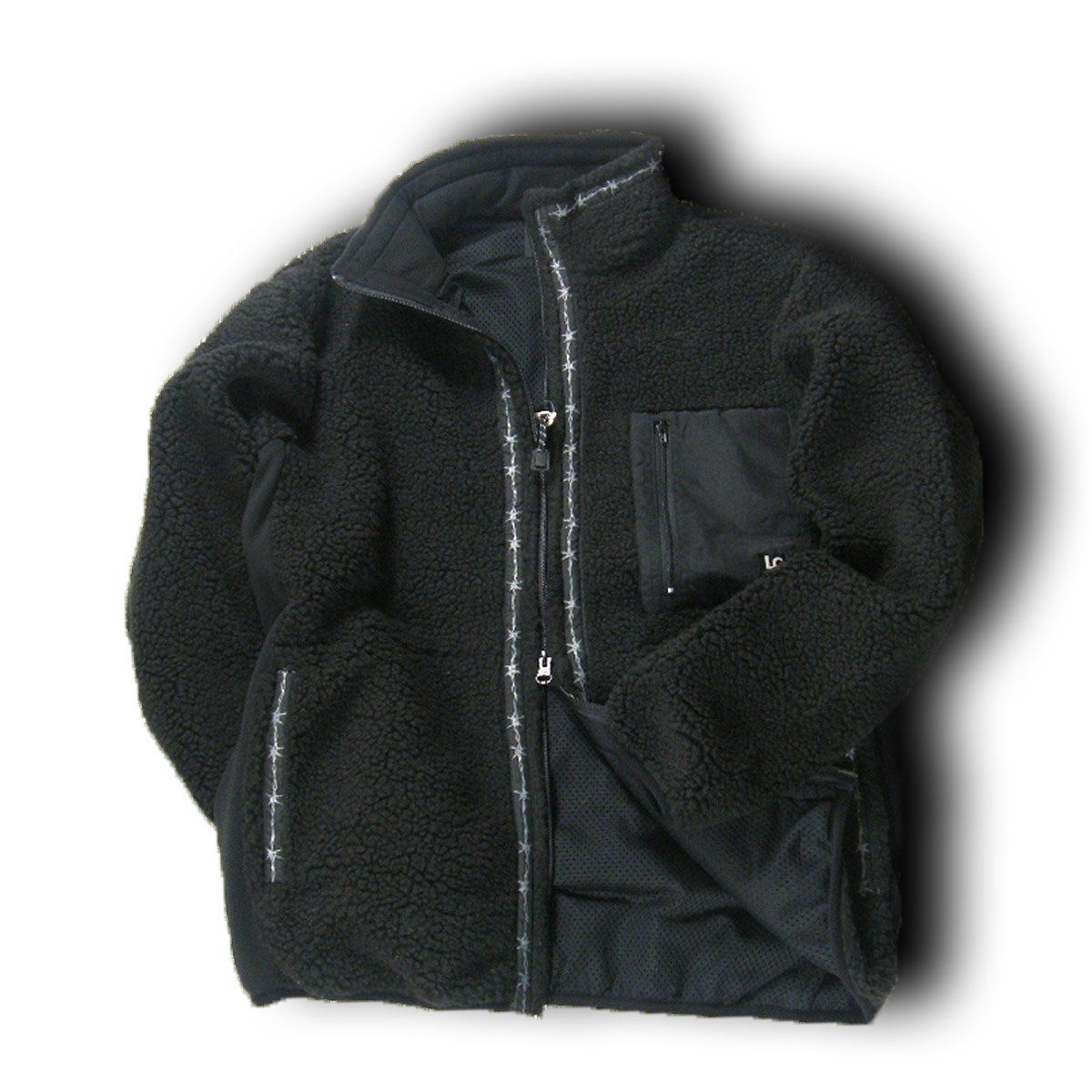 LAST CHANCE SPORTSWEAR ラストチャンス スポーツウェア 有刺鉄線 ボア フリース アウター ダブルジップ バーブドワイヤー ボアフリース シープボア 黒 ブラック エクストリームスポーツ ｜ 秋冬