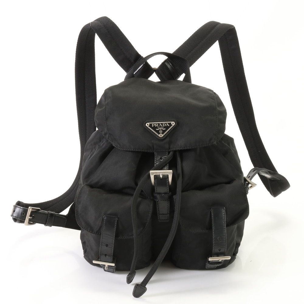 【極美品】PRADA プラダ　テスートナイロン　リュック　三角プレート　黒 PRADA - 美品 PRADA プラダ 三角ロゴ テスート ナイロン