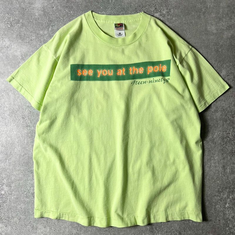 90s USA製 1998 SYATP カレッジ プリント 半袖 Tシャツ XL / 90年代 アメリカ製 オールド シングル ライム グリーン