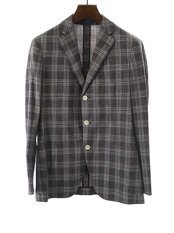 Belvest ベルベスト JACKET IN THE BOX シルクリネン混 チェックテーラードジャケット チャコールグレー系 46 Belvest ベルベスト JACKET IN THE BOX シルクリネン混 チェックテーラードジャケット チャコールグレー系 46