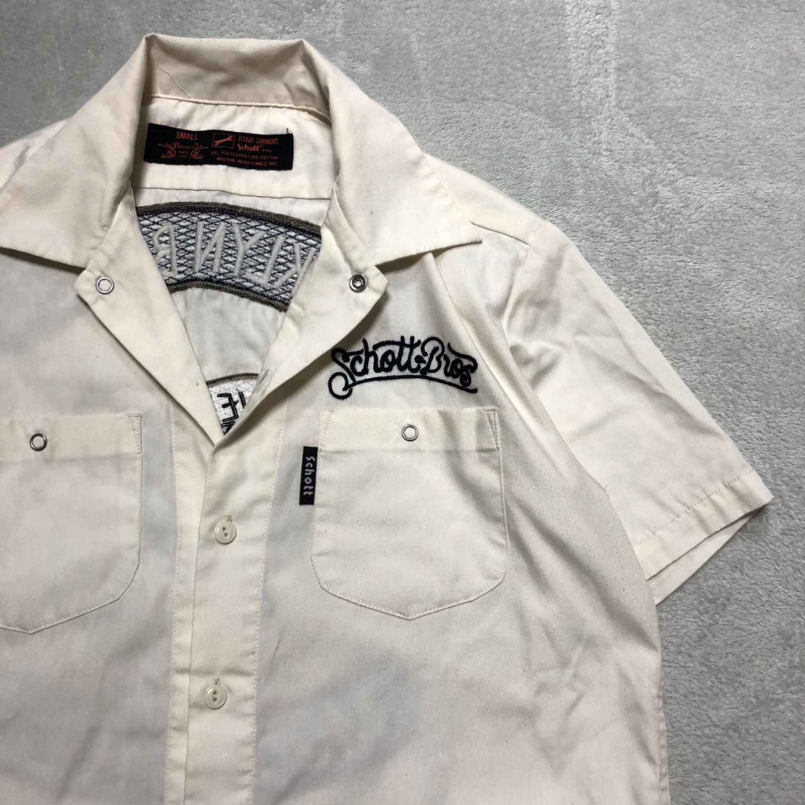SCHOTT ワークシャツ オープンカラー 刺繍 ロゴ イーグル 鷲 開襟  