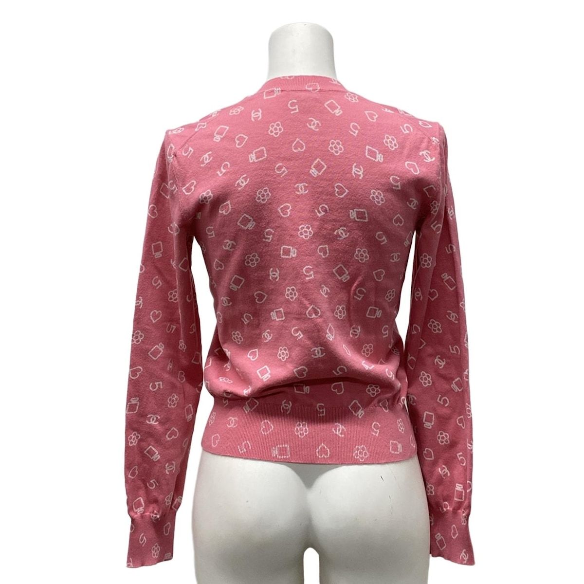 CHANEL シャネル 長袖セーター サイズ34 S レディース - P74102 ピンク×白 Vネック|2025-23年クルーズコレクション コットン