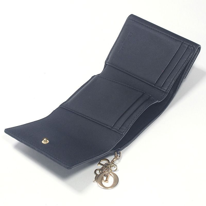 DIOR レディディオール　カナージュロータスウォレット　三つ折り　ブラック Christian Dior ディオール 財布 三つ折り Lady ロータス